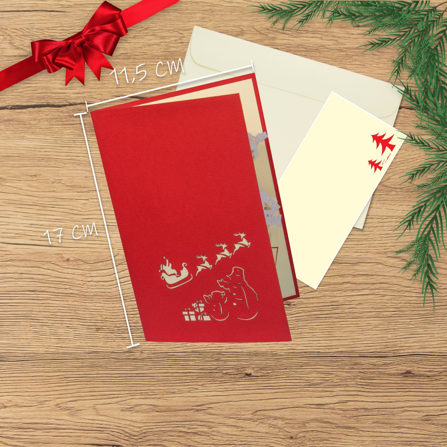 Pop Up Karte, 3D Karte, Weihnachtskarte, Weihnachtsmann mit Geschenke, Nordpol, N441 - immagine 2