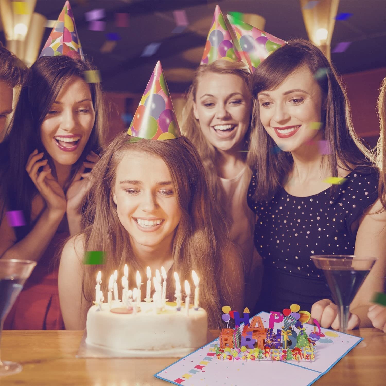 Pop Up Karte, 3D Karte, Happy Birthday, Luftballons-Konfetti, N130 - immagine 5