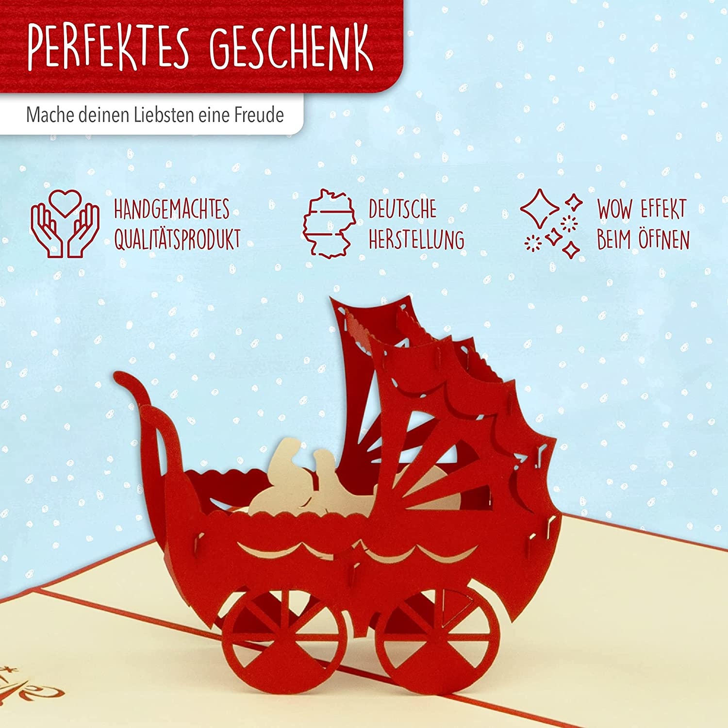 Pop Up Karte, 3D Karte, Kinderwagen, rot, N91 - Image 6