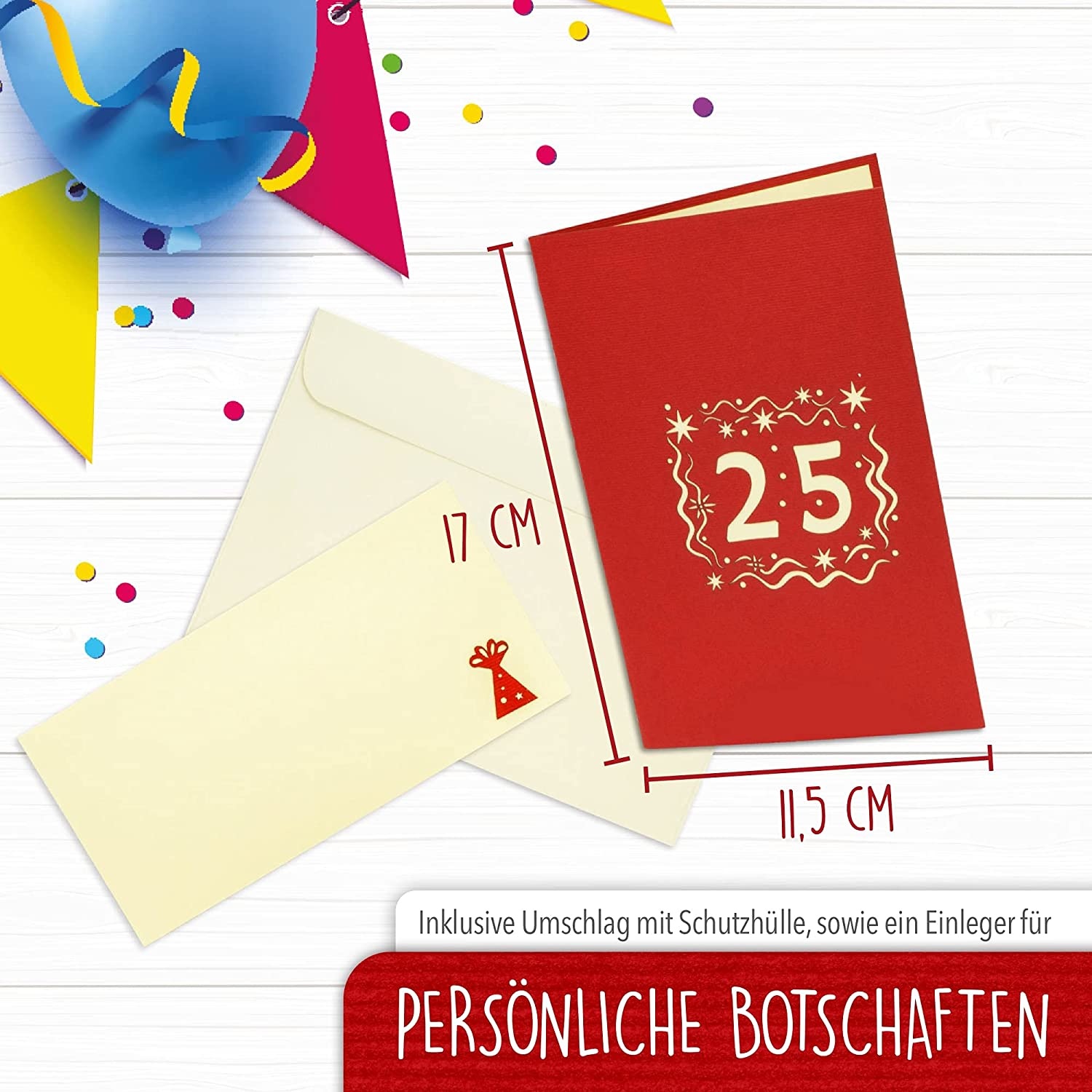 Pop Up Karte, 3D Karte, 25. Geburtstag, Jubiläum Zahl, rot, N286 - Imagen 2