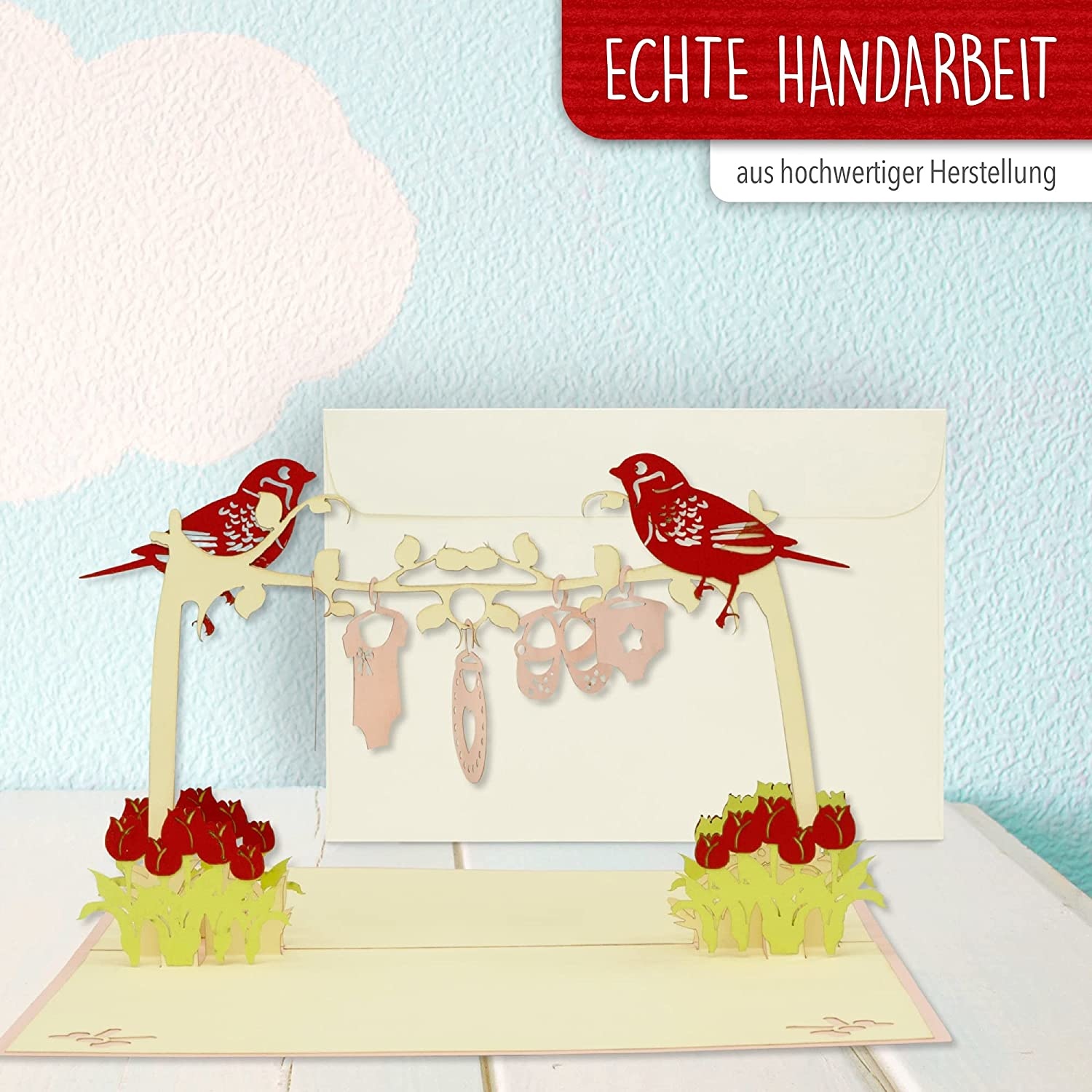 Pop Up Karte, 3D Karte, Wäscheleine Baby Mädchen rosa, N343 – Bild 5