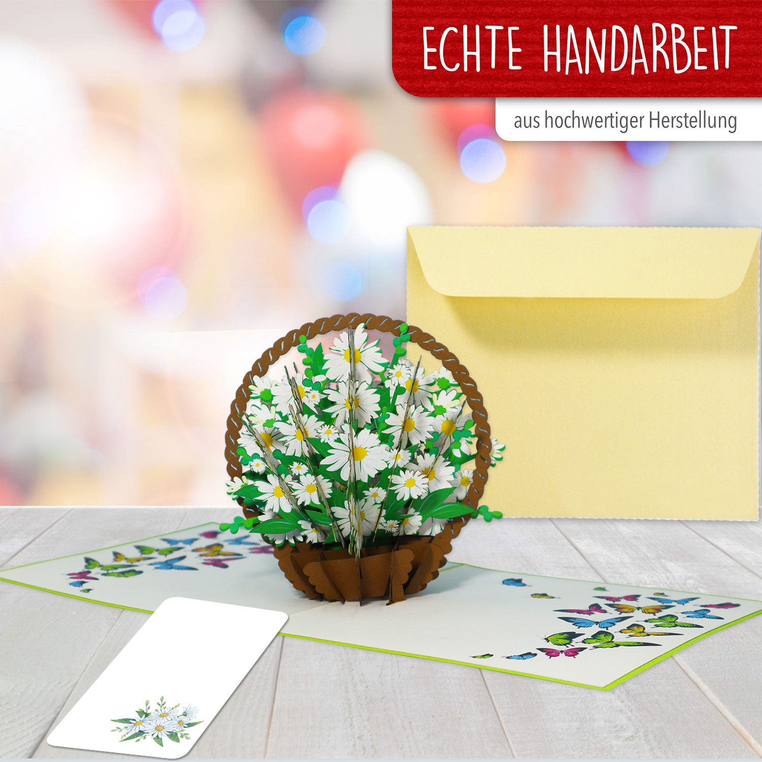 Pop Up Karte, 3D Karte, Blumenkorb, Margeriten, N504 - Imagen 4