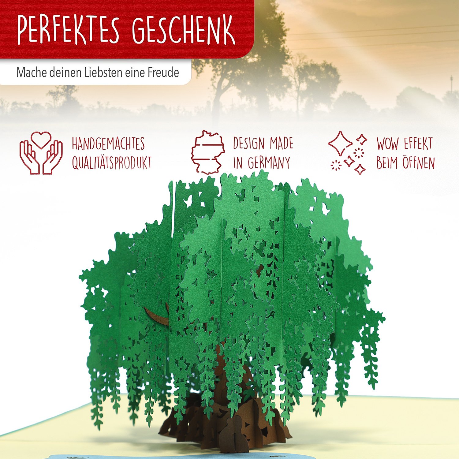 Pop Up Karte, 3D Karte, Teich, Baum, Trauerweide, N347 - Image 3