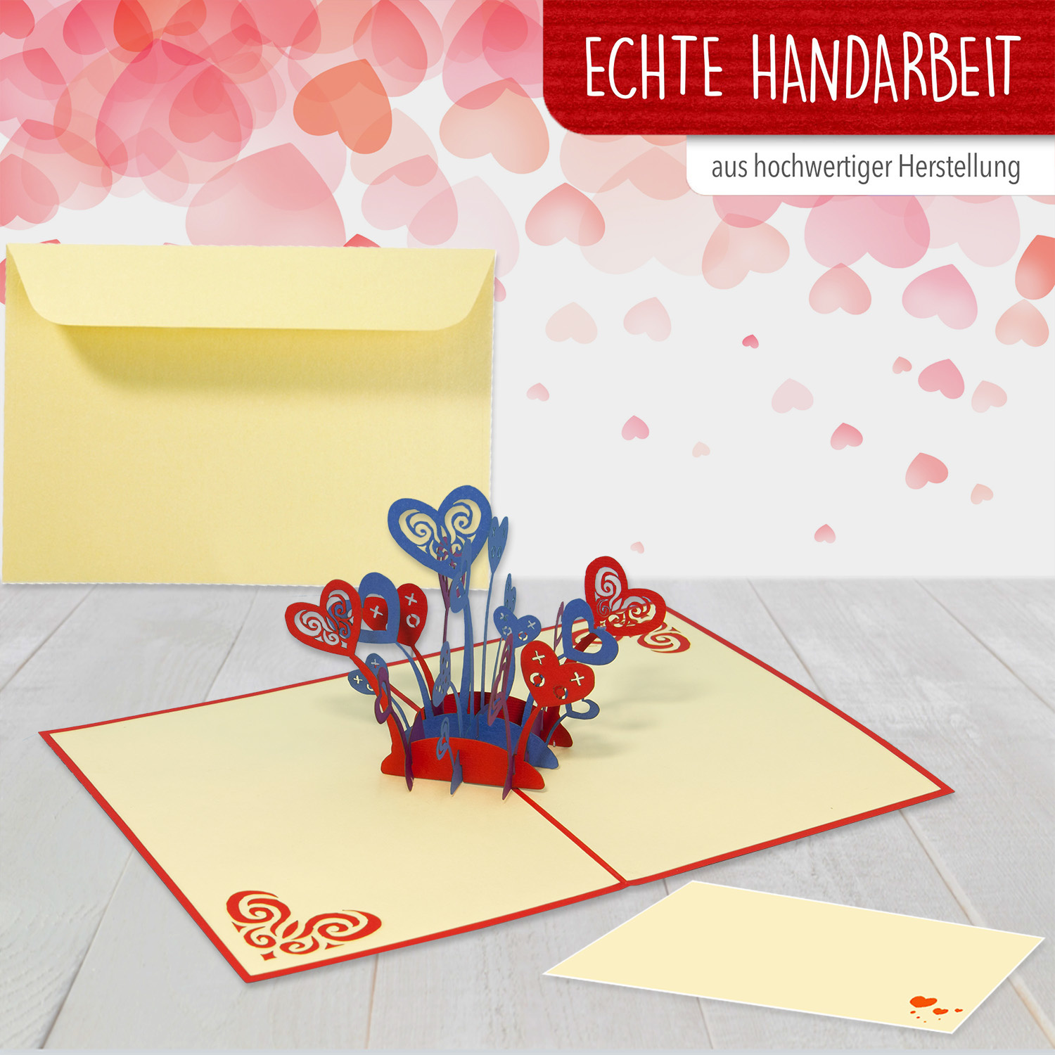 Pop Up Karte, 3D Karte, Valentinskarte, Herzblumen, N296 – Bild 4