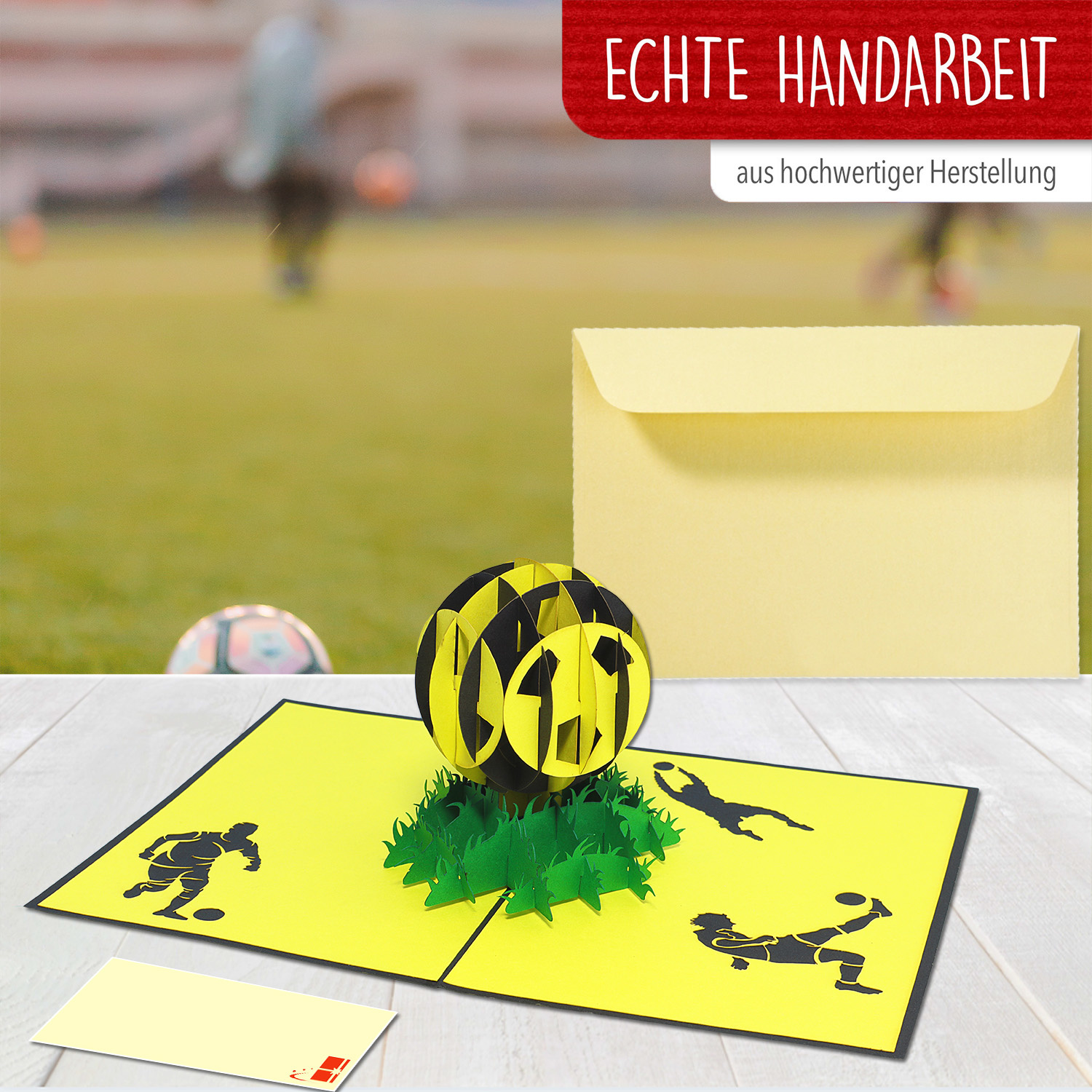 Pop Up Karte, 3D Karte, Fußball gelbschwarz, N304 – Bild 4