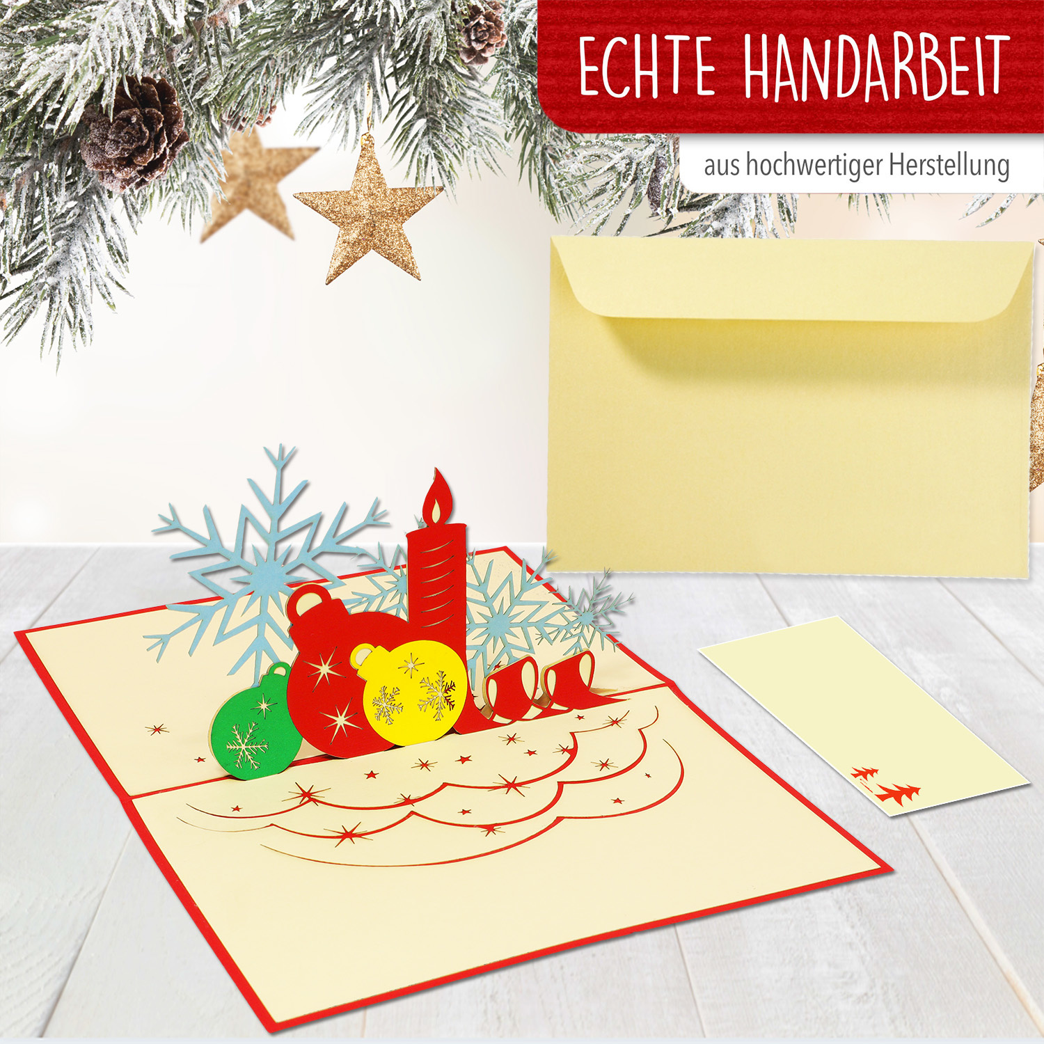 Pop Up Karte, 3D Karte, Weihnachtskerzen, Weihnachtskugeln, Adventskerze, N452 – Bild 5