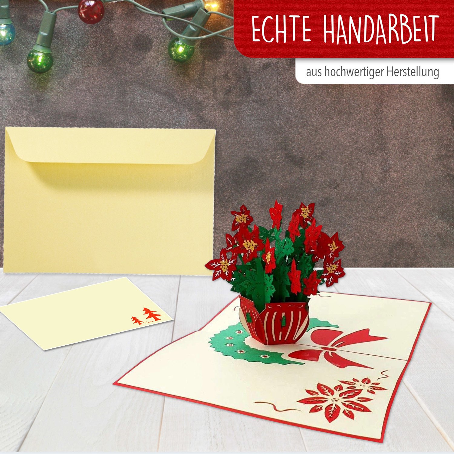 Pop Up Karte, 3D Karte, Weihnachtsblumen, Weihnachtssterne, N456 – Bild 5