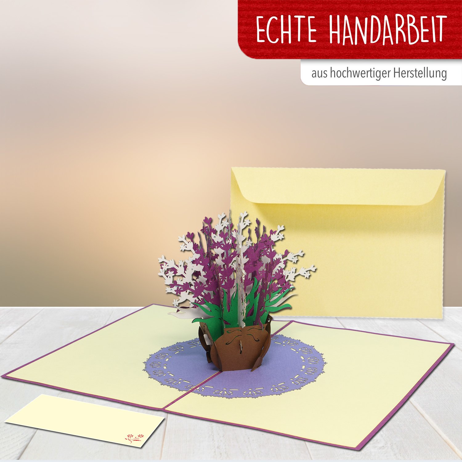 Pop Up Karte, 3D Karte, Blume, Lavendel, N392 - immagine 4