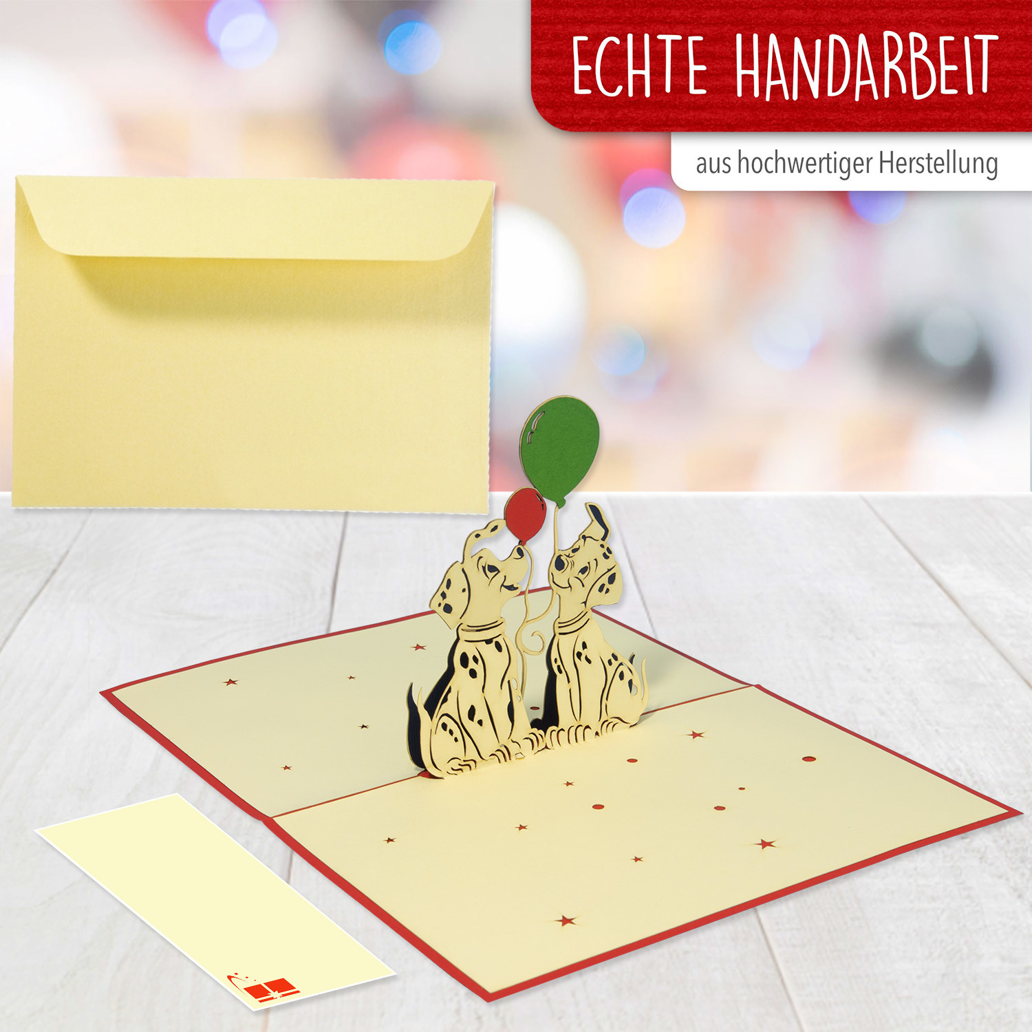 Pop Up Karte, 3D Karte, Hund, 2 Hunde mit Luftballons, N264 - Image 2