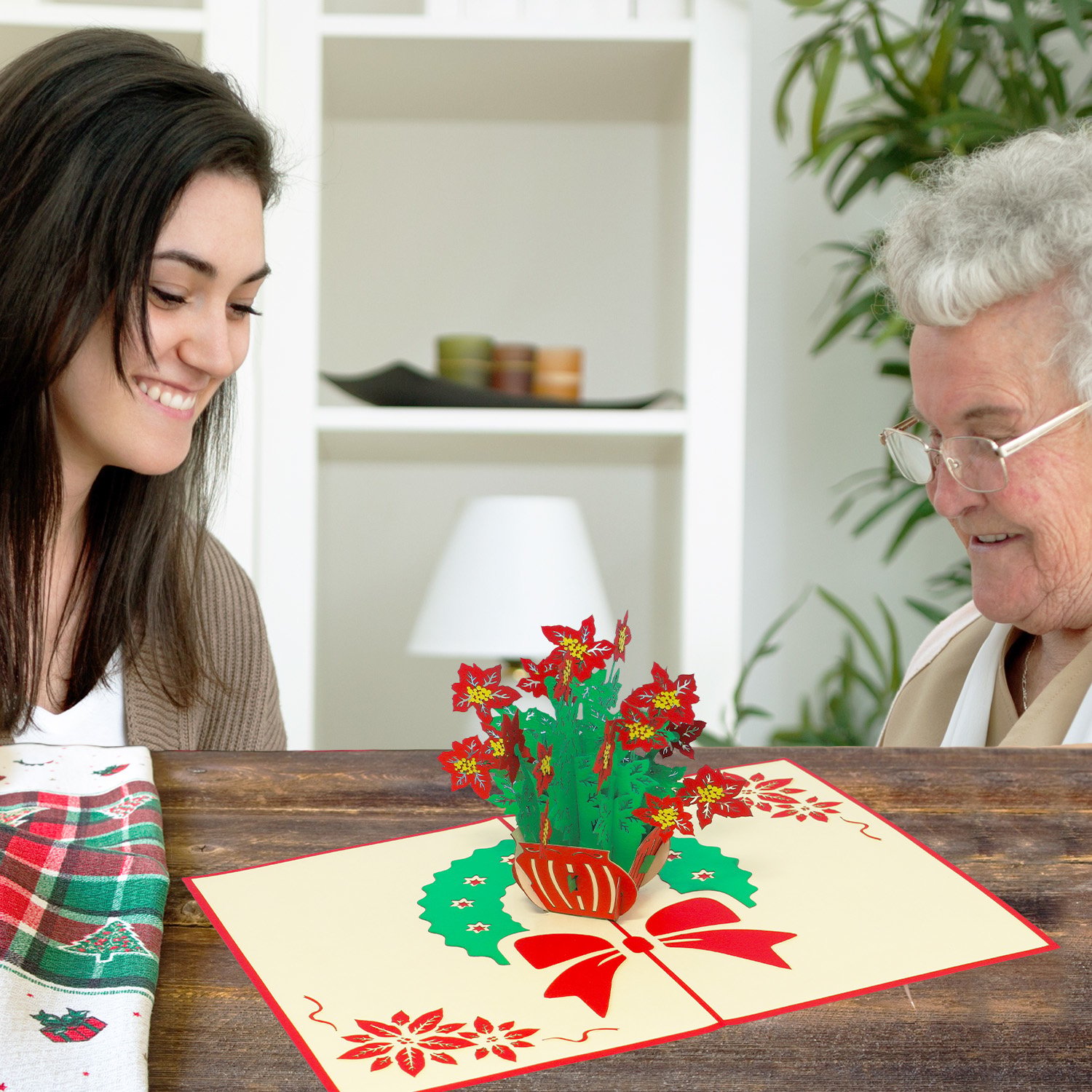 Pop Up Karte, 3D Karte, Weihnachtsblumen, Weihnachtssterne, N456 – Bild 6