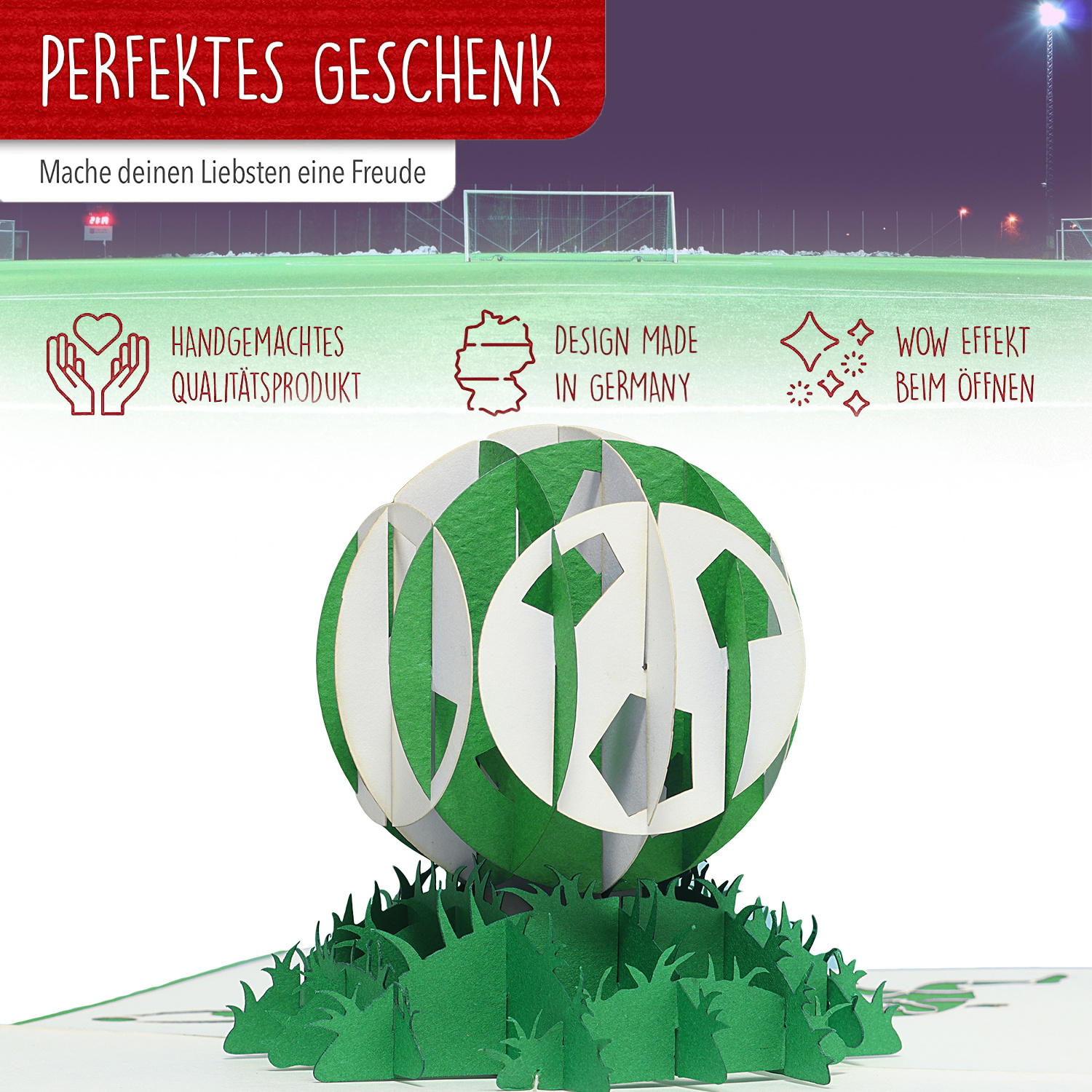 Pop Up Karte, 3D Karte, Fußball Karte Grün Weiß, N307 - Image 3