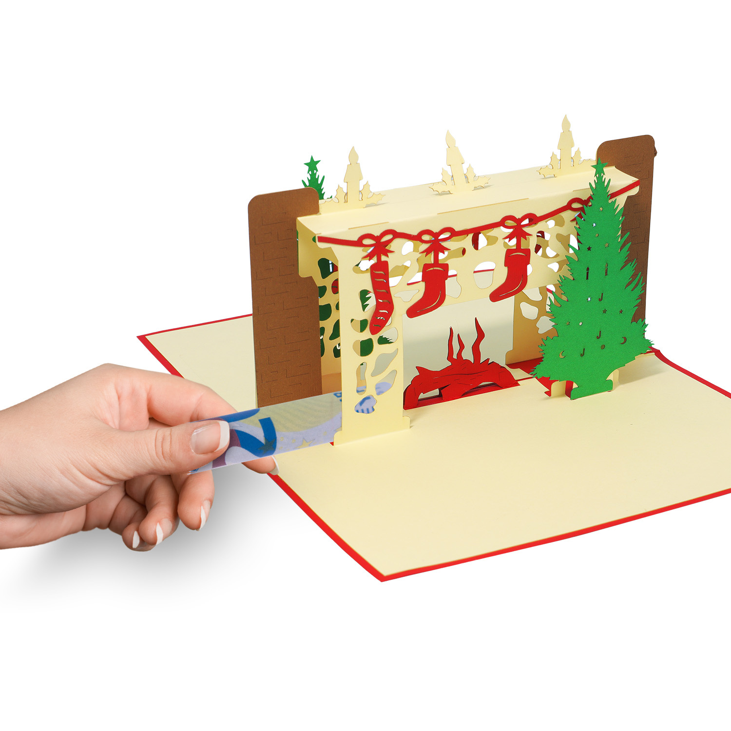 Pop Up Karte, 3D Karte, Weihnachtskarte, Weihnachtskamin, N439 - immagine 5