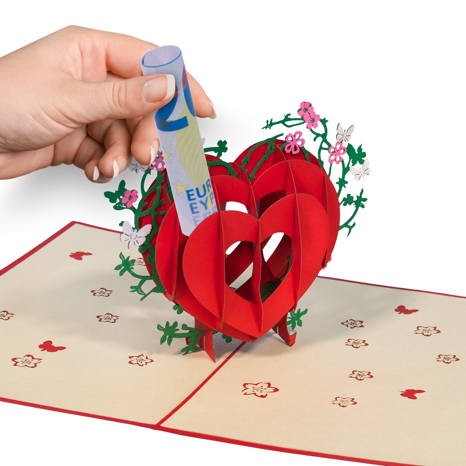 Valentinstag Geschenk, LINPopUp Karte und Rose mit Tüte, 3D Herz - immagine 9
