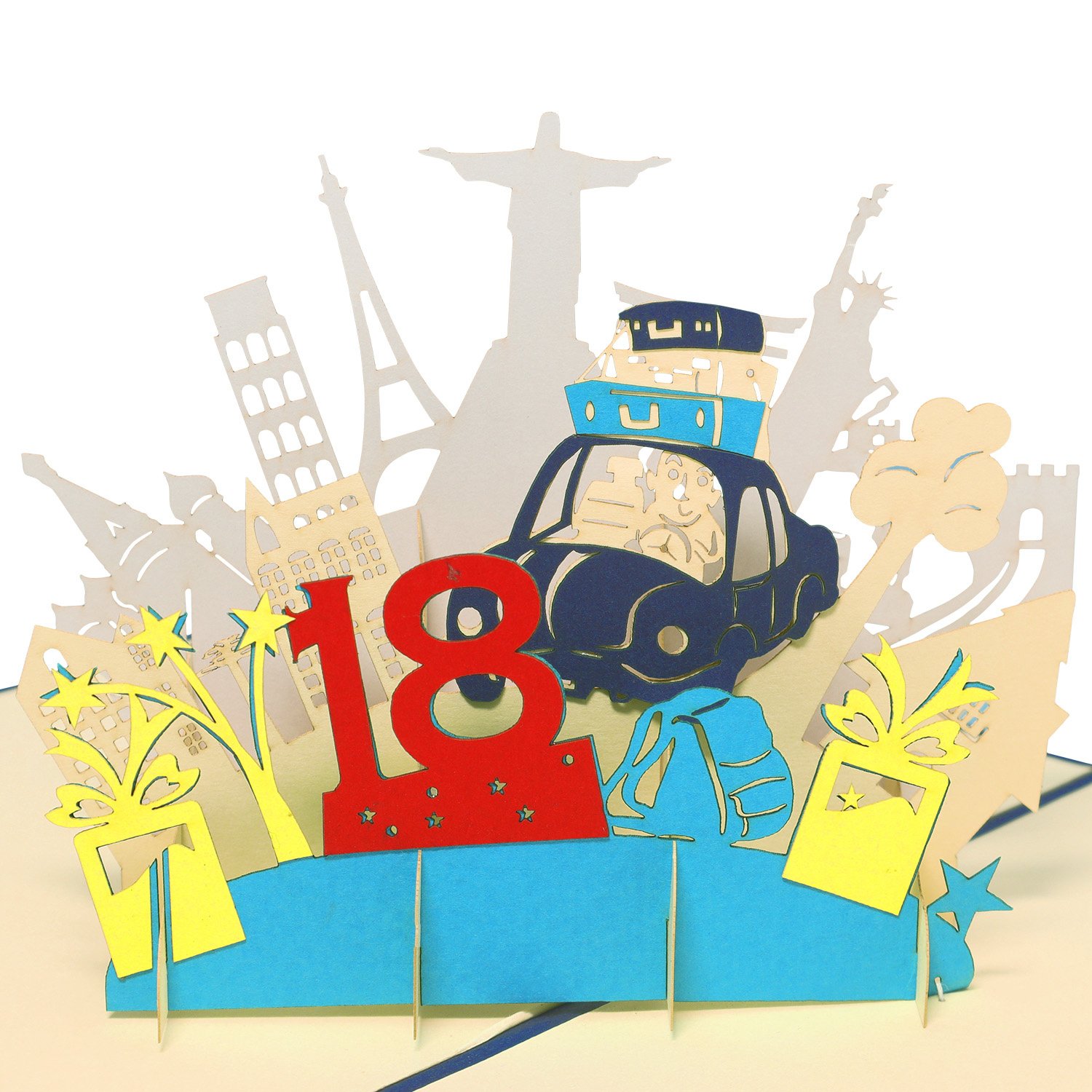 Pop Up Karte, 3D Karte, 18. Geburtstag blau, N16