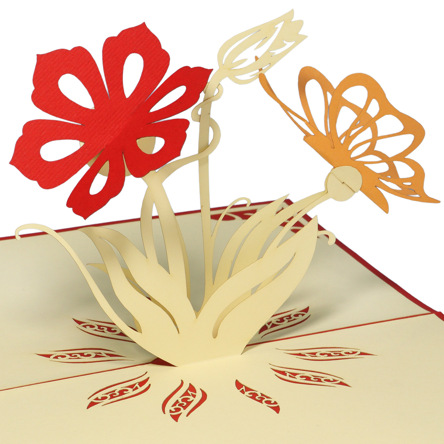 Pop Up Karte, 3D Karte, Schmetterling, Blumen, N36