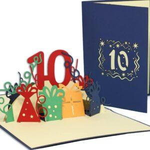 Pop Up Karte, 3D Karte, 10. Geburtstag, Jubiläum Zahl, blau, N395