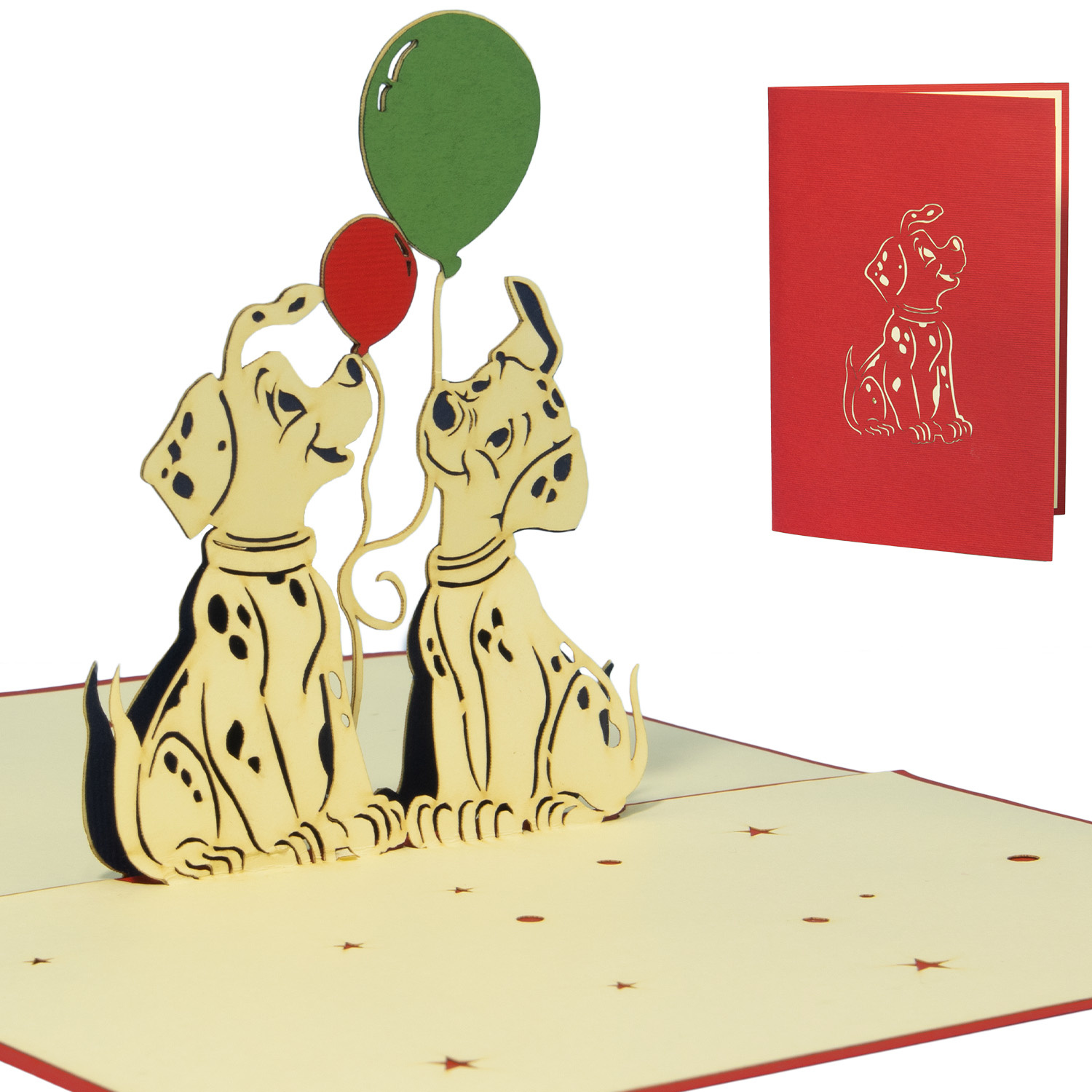 Pop Up Karte, 3D Karte, Hund, 2 Hunde mit Luftballons, N264 - Image 3