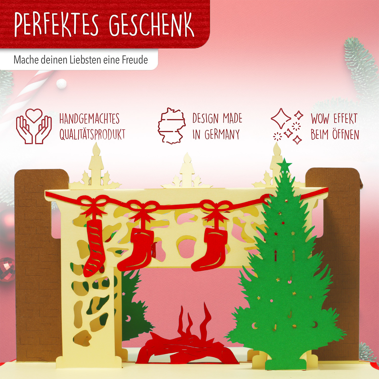Pop Up Karte, 3D Karte, Weihnachtskarte, Weihnachtskamin, N439 - immagine 3