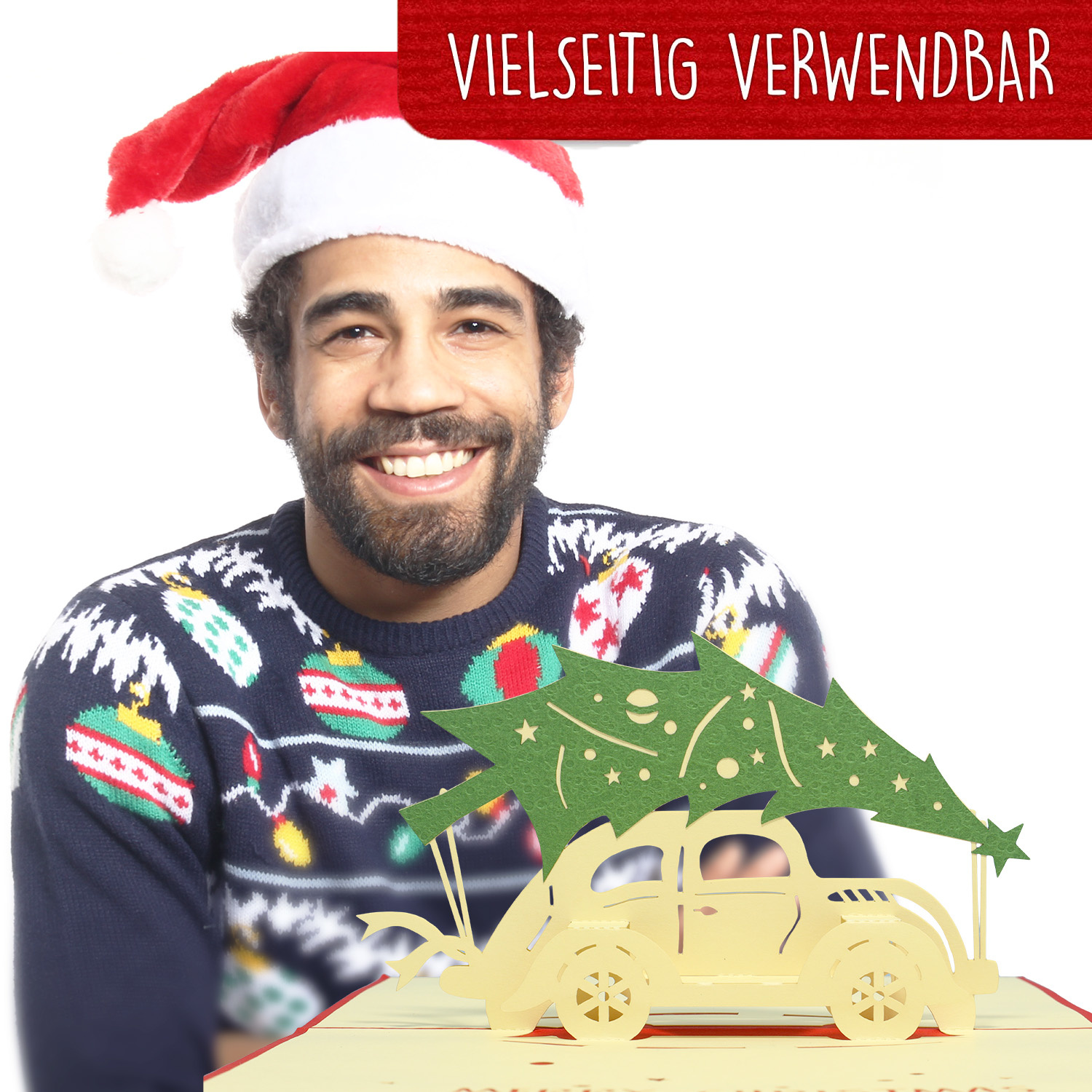 Pop Up Karte, 3D Karte, Weihnachtskarte, Auto Tannenbaum, N413 – Bild 6