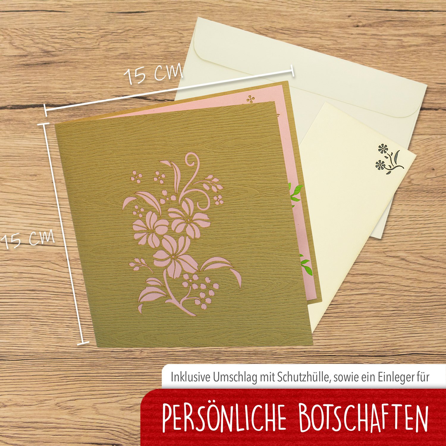 Pop Up Karte, 3D Karte, Rosa Blumen Vase, N379 - Image 2