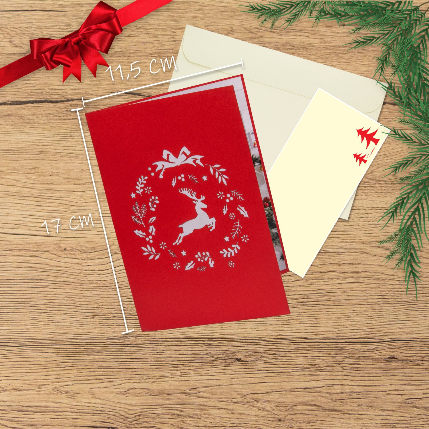LINPopUp Karte, Pop-Up Karte Weihnachten, Weihnachtskranz, N433 - immagine 2