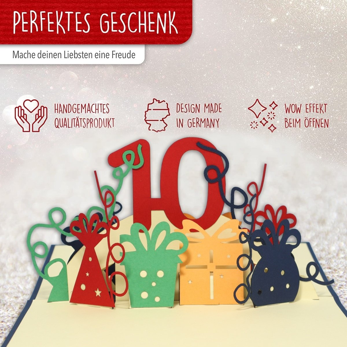 Pop Up Karte, 3D Karte, 10. Geburtstag, Jubiläum Zahl, blau, N395 - Imagen 3
