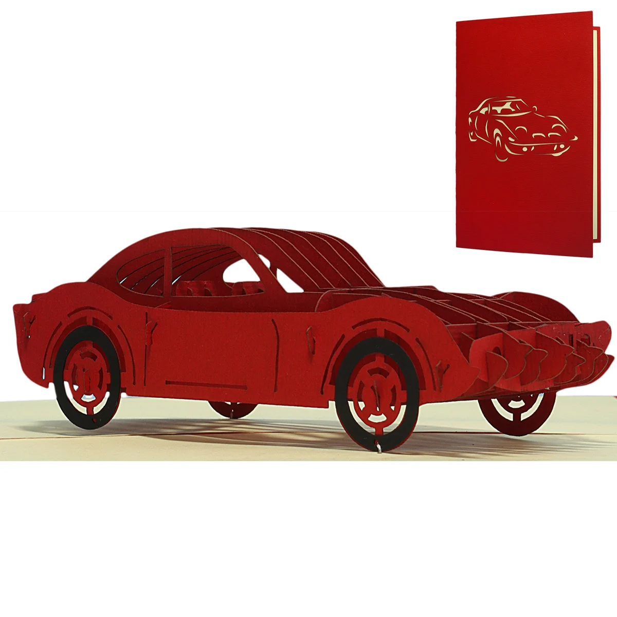 Pop Up Karte, 3D Karte, Führerschein, Auto rot, N396