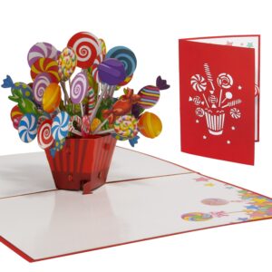 LIN Pop Up Karte, 3D Karte, Geburtstagskarte, Einschulung, Lollies, N46