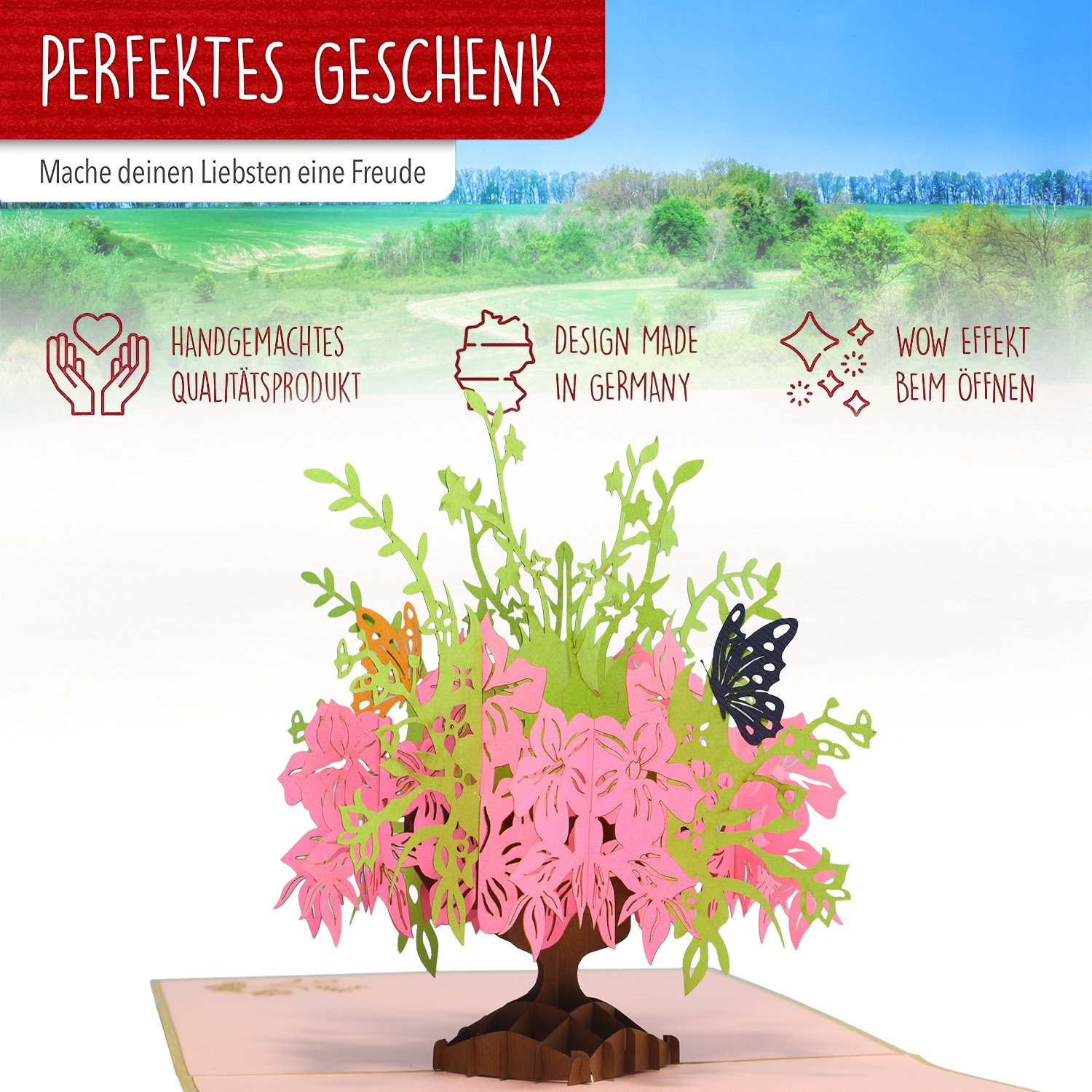 Pop Up Karte, 3D Karte, Rosa Blumen Vase, N379 - Image 3