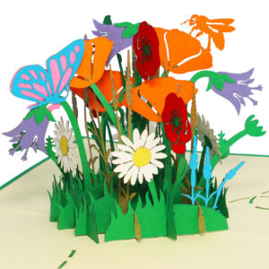 Pop Up Karte, 3D Karte, Blumen, Schmetterling, Biene, N353