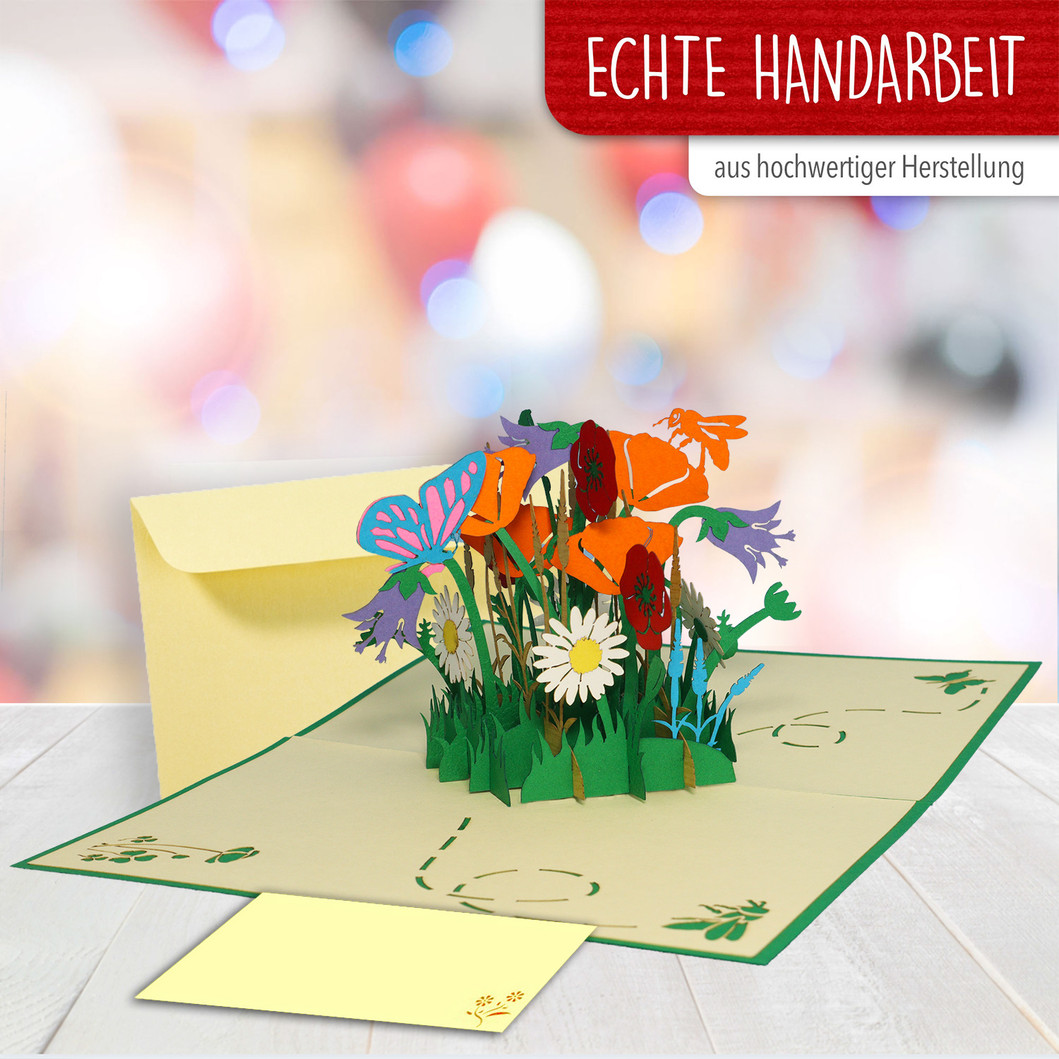 Pop Up Karte, 3D Karte, Blumen, Schmetterling, Biene, N353 – Bild 4