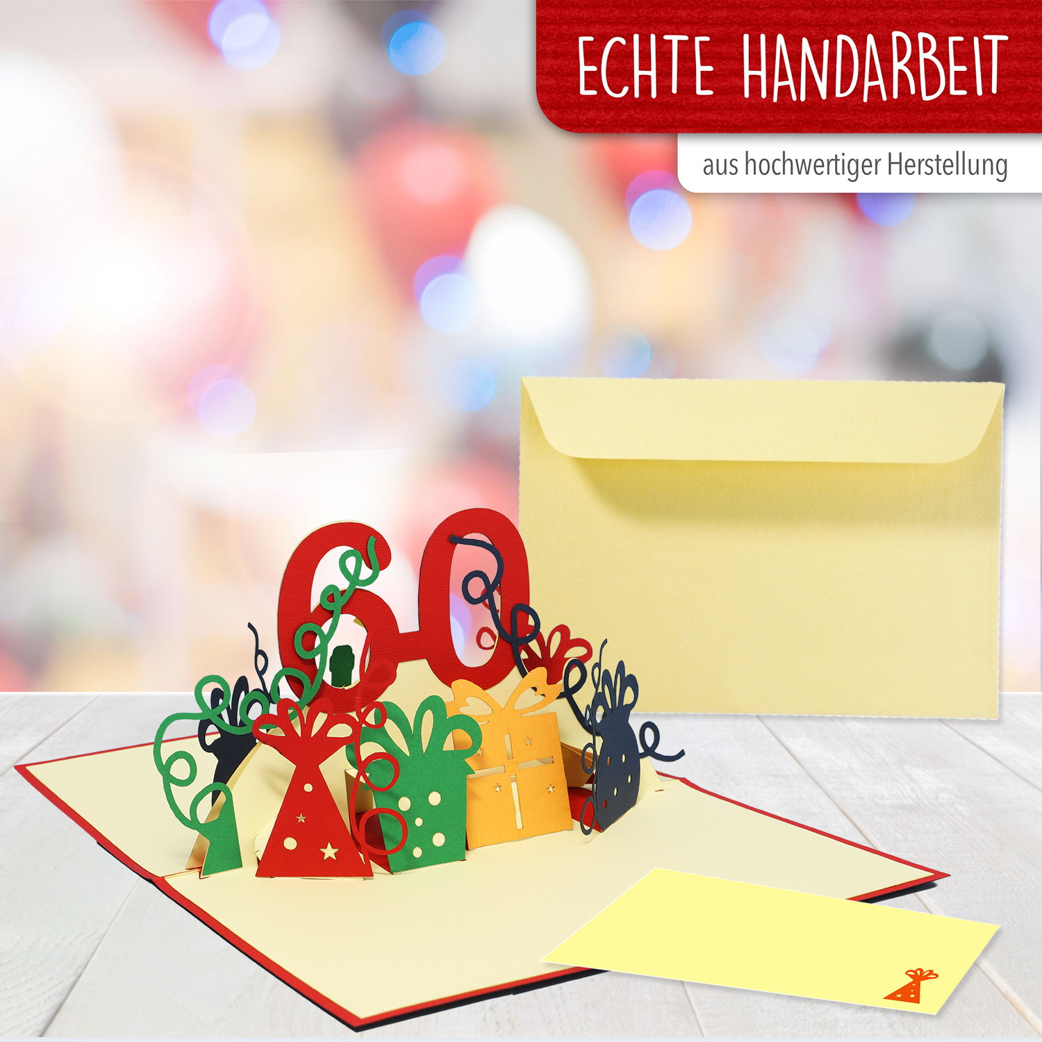 Pop Up Karte, 3D Karte, 60 Geburtstag, Jubiläum Zahl, rot, N22 - Image 4