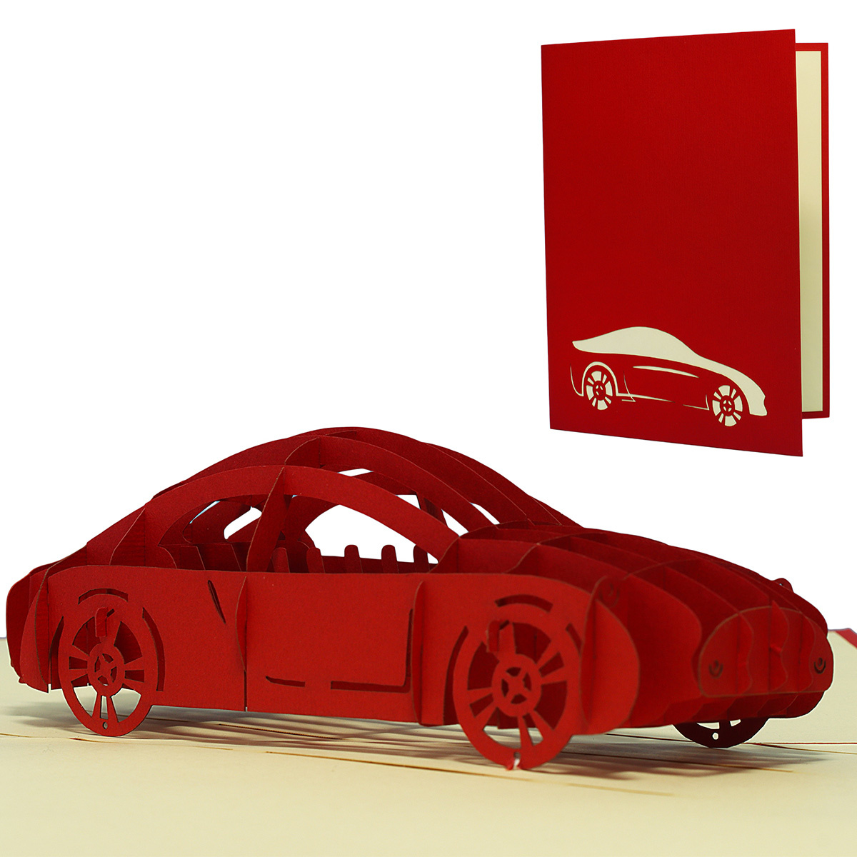 Pop Up Karte, 3D Karte, Führerschein, Auto rot, N260