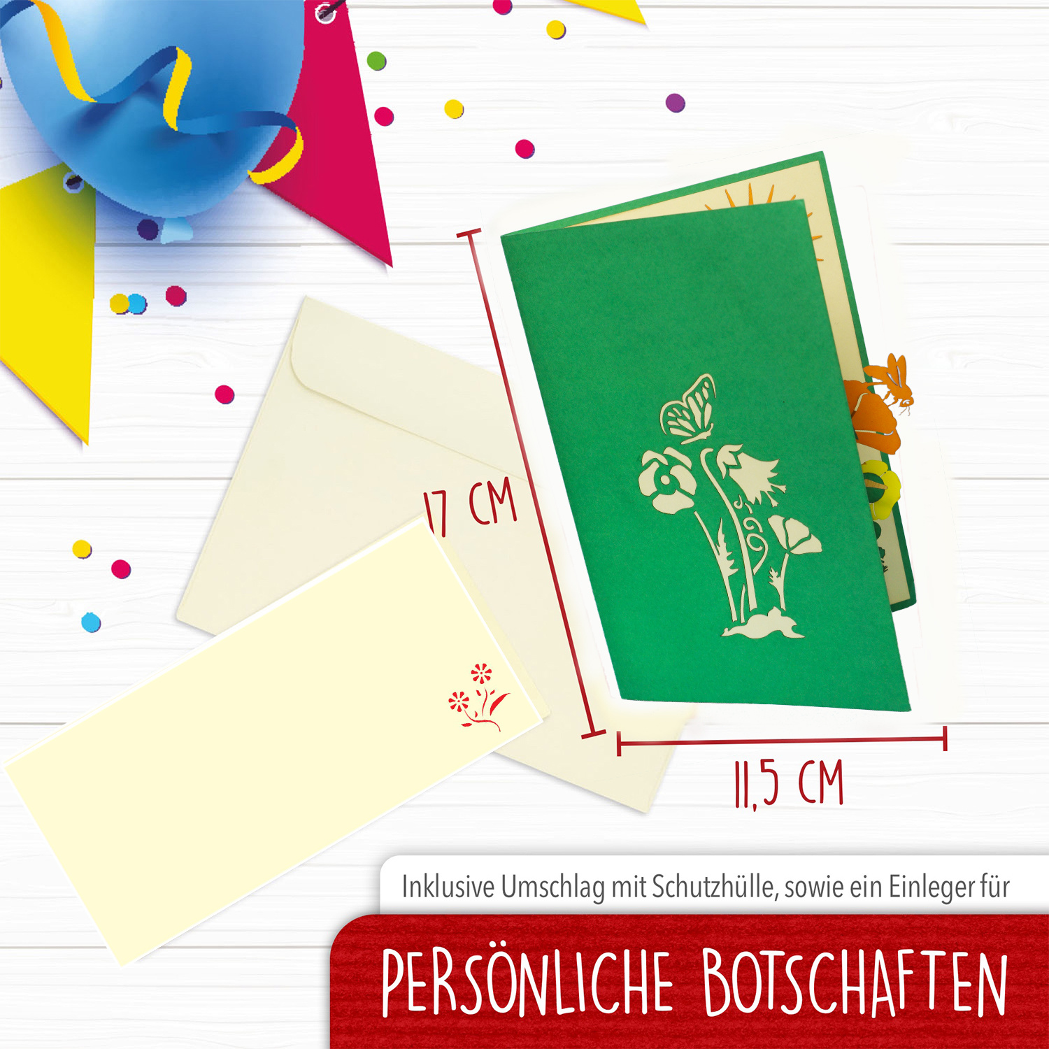 Pop Up Karte, 3D Karte, Blumen, Schmetterling, Biene, N353 – Bild 2