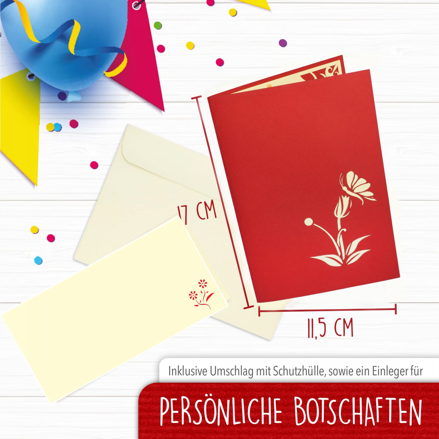 Pop Up Karte, 3D Karte, Schmetterling, Blumen, N36 – Bild 3