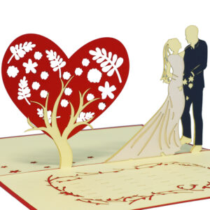 Pop Up Karte, 3D Karte, Hochzeitskarte, Brautpaar Herzbaum, N312