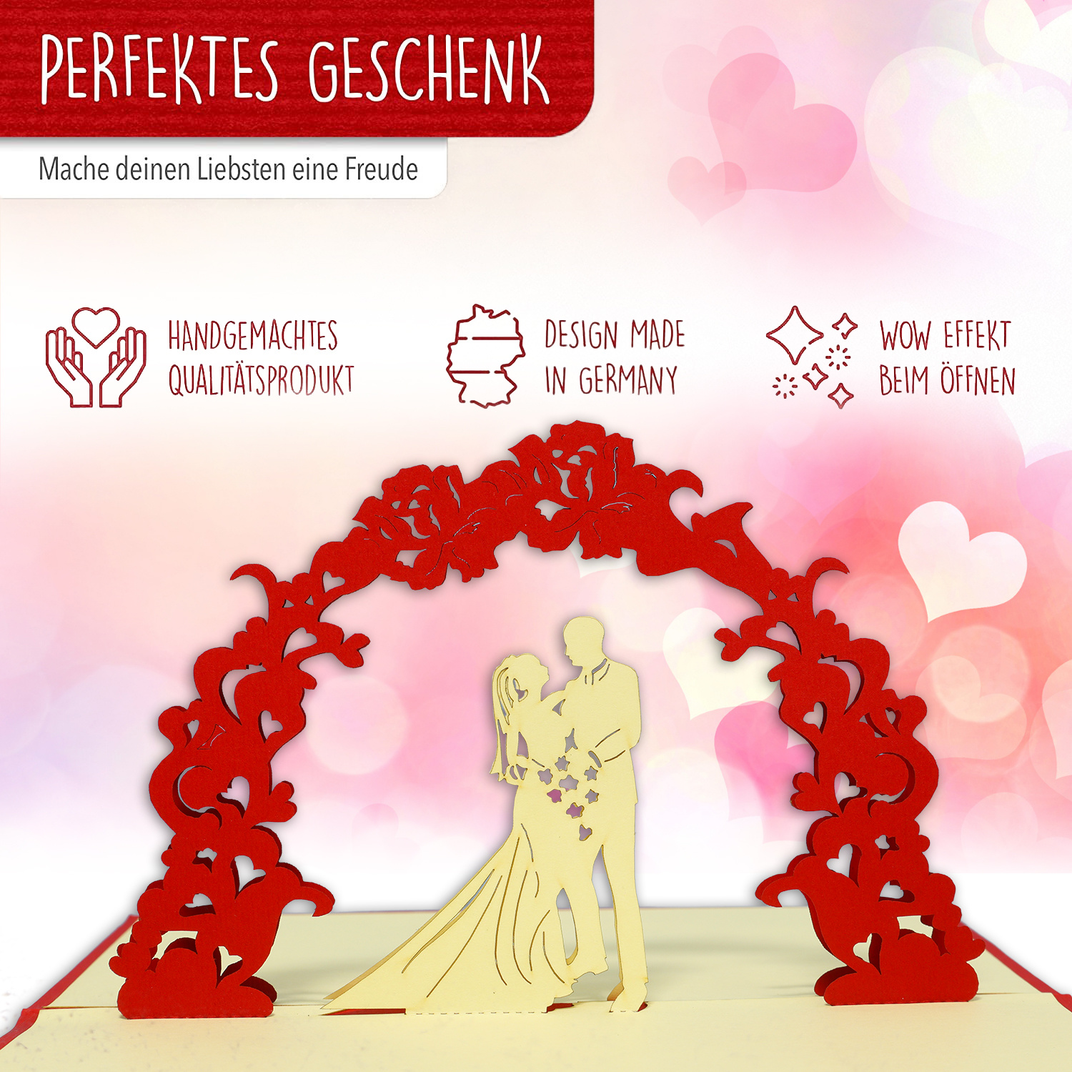 Pop Up Karte, 3D Karte, Hochzeitskarte, Brautpaar, Torbogen, N76 - Image 3