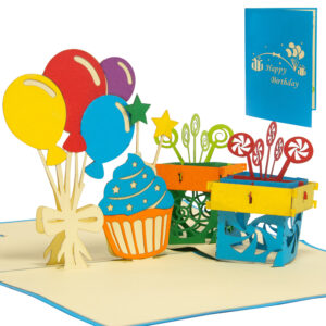 Pop Up Karte, 3D Karte, Happy Birthday, Luftballons, Geschenk, Geburtstagstorte, N37