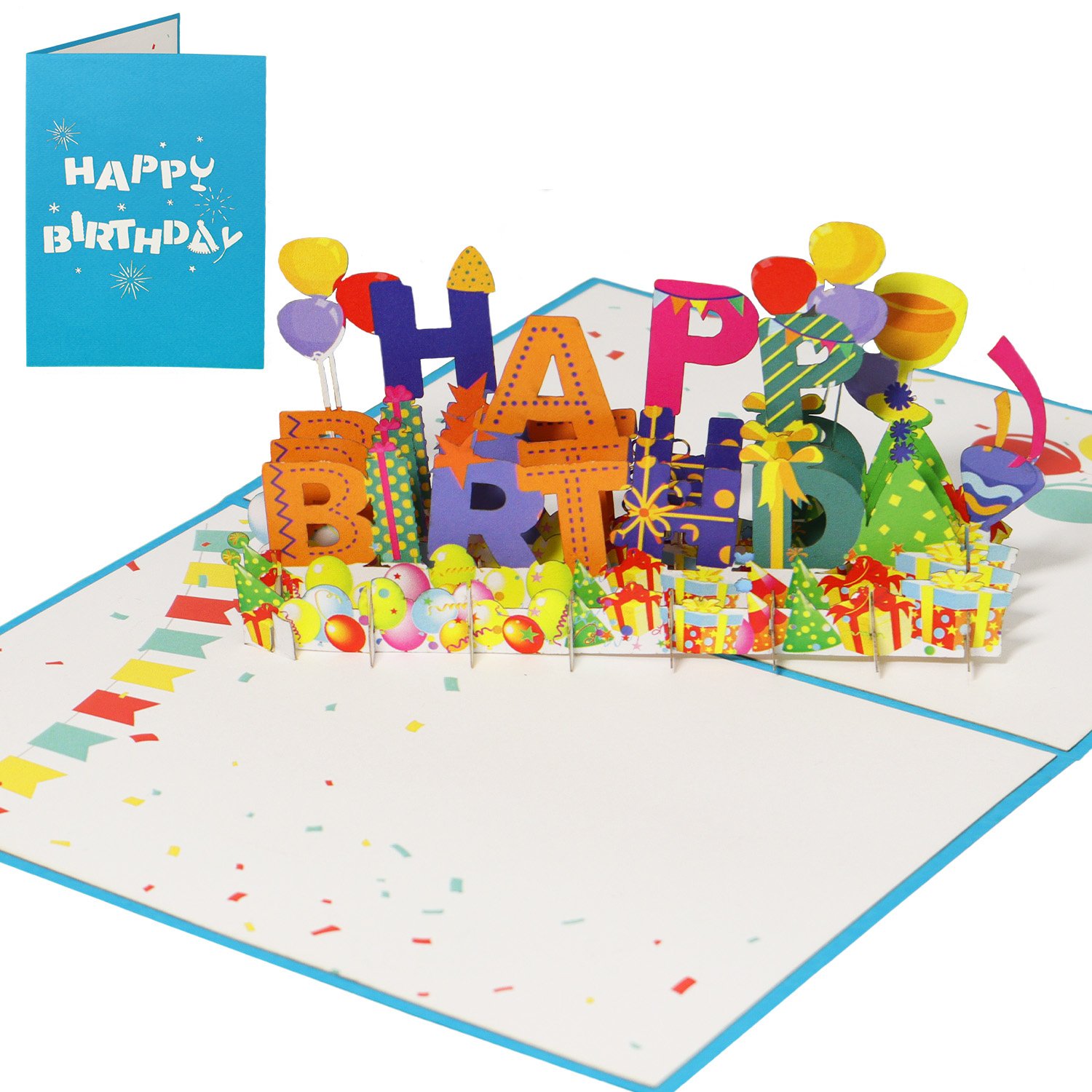 Pop Up Karte, 3D Karte, Happy Birthday, Luftballons-Konfetti, N130