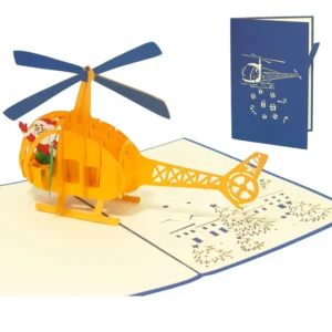 Pop Up Karte, 3D  Karte, Weihnachtskarte, Weihnachtsmann im Helikopter, N454