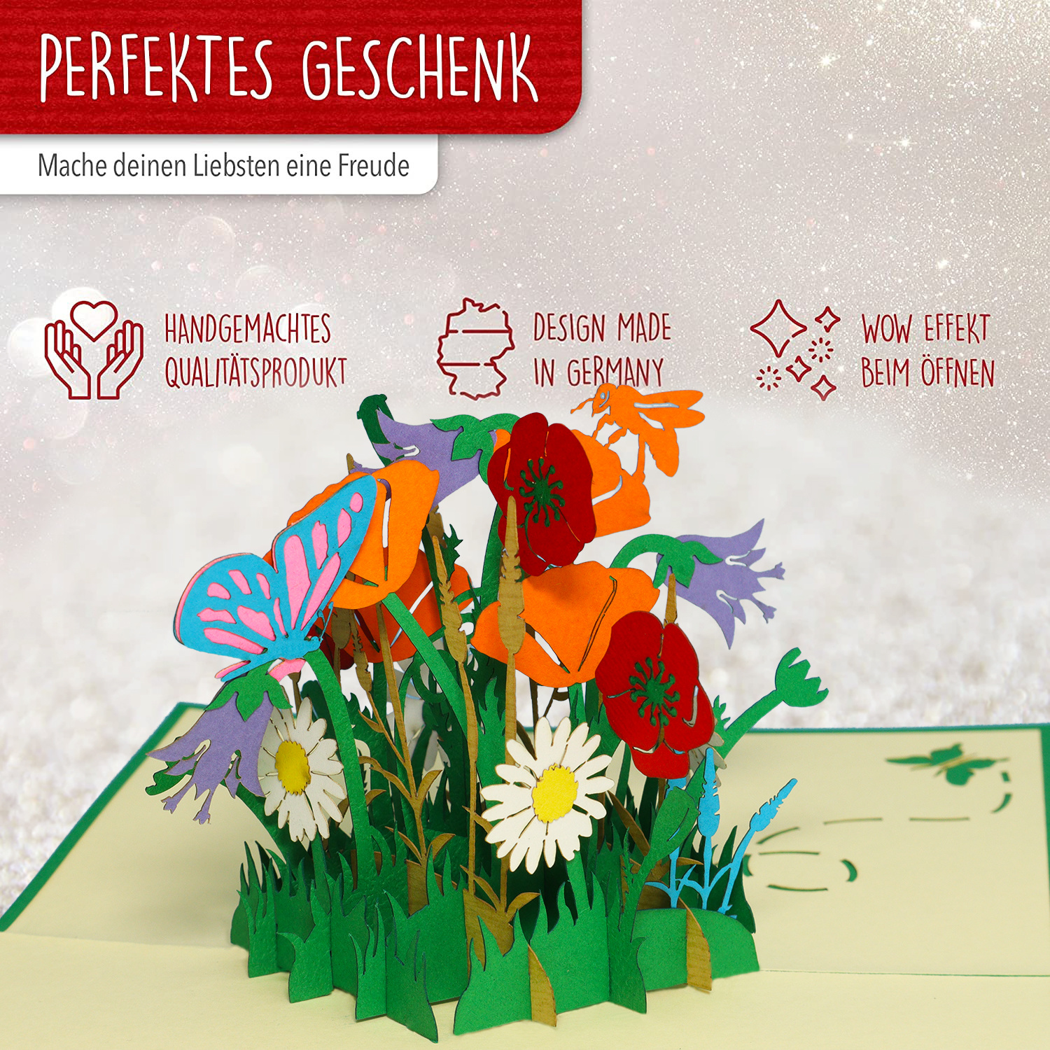 Pop Up Karte, 3D Karte, Blumen, Schmetterling, Biene, N353 – Bild 3