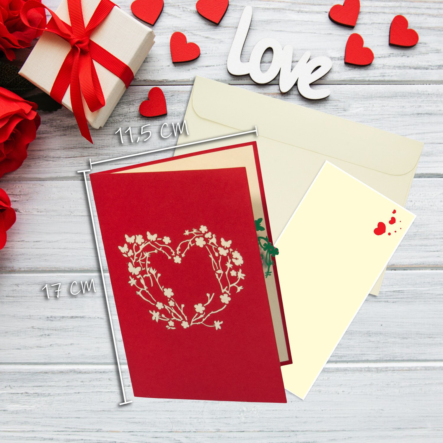 Valentinstag Geschenk, LINPopUp Karte und Rose mit Tüte, 3D Herz - immagine 6