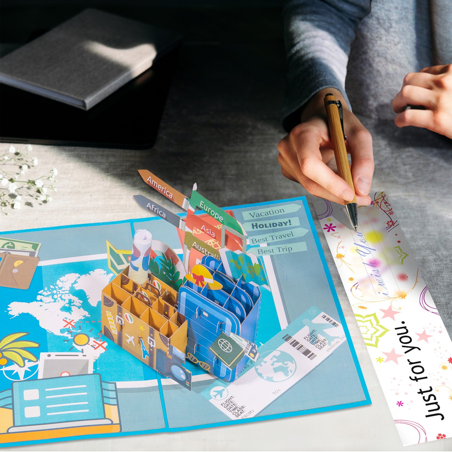 Pop-Up Karte Reise, Gutscheinkarte für Flugticket, Urlaubkarte, N246 – Image 7