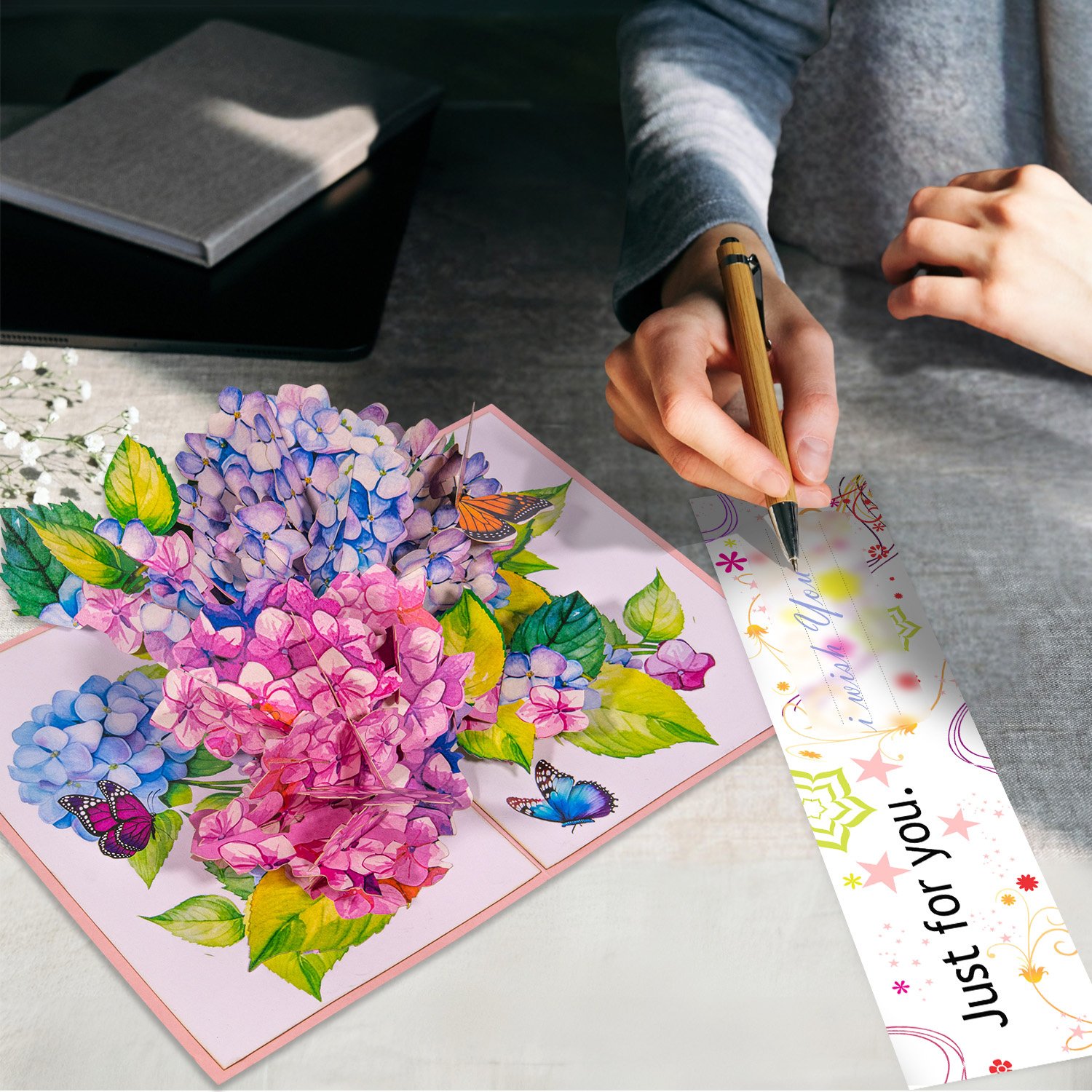 LINPopUp Karte, Pop Up Karte 3D Blumen, Hortensien, N278 – Bild 7