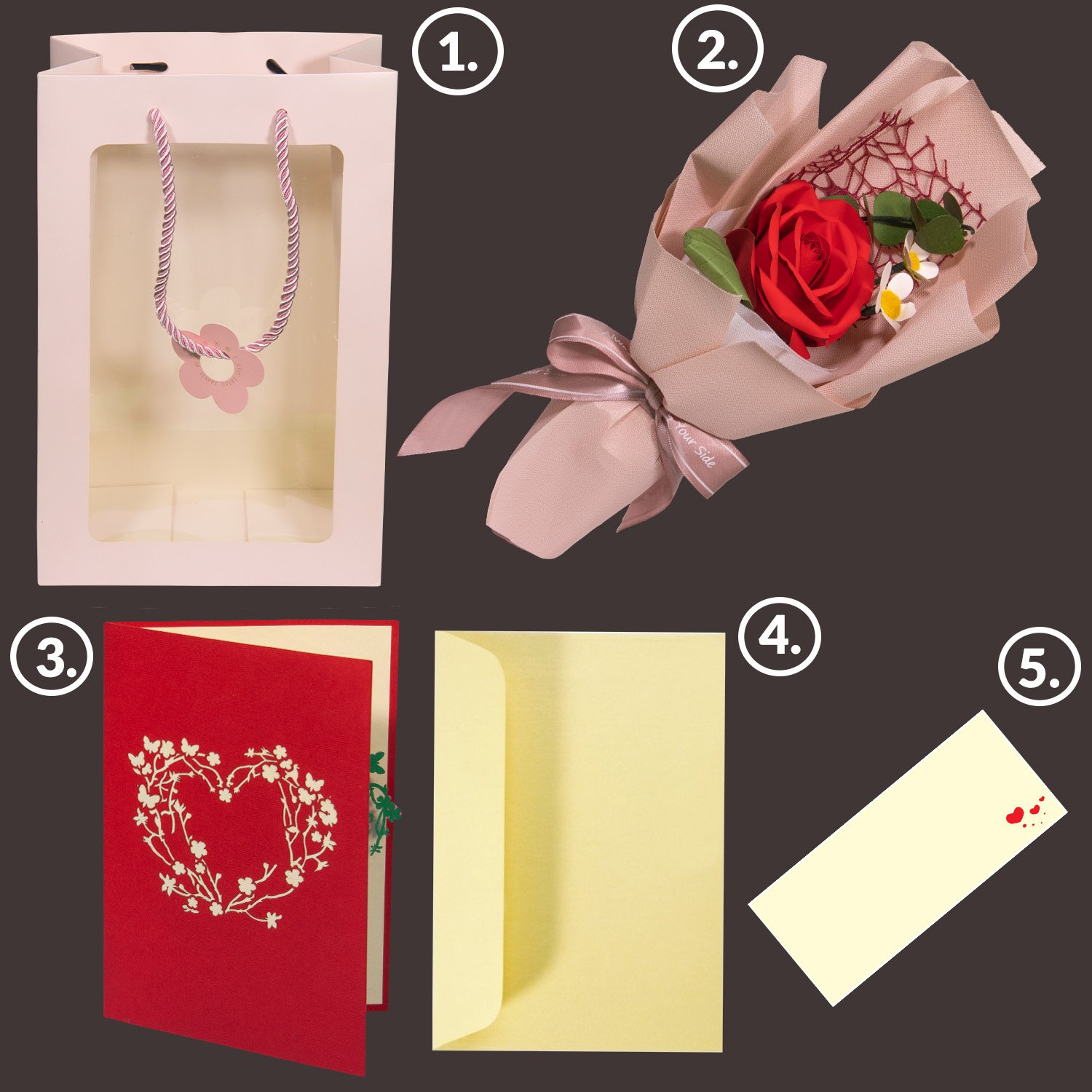 Valentinstag Geschenk, LINPopUp Karte und Rose mit Tüte, 3D Herz - immagine 4