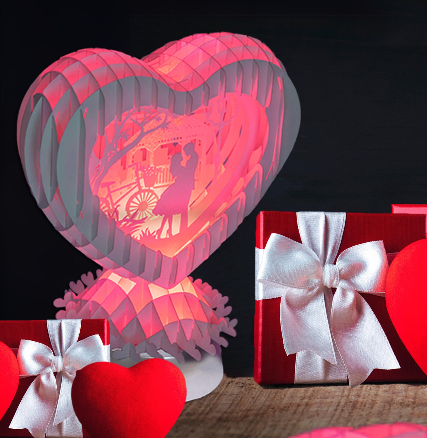 LINPopUp MagicPaper, Pop-Up Herz, Liebe Hochzeit Geschenk , mit LED – Bild 5