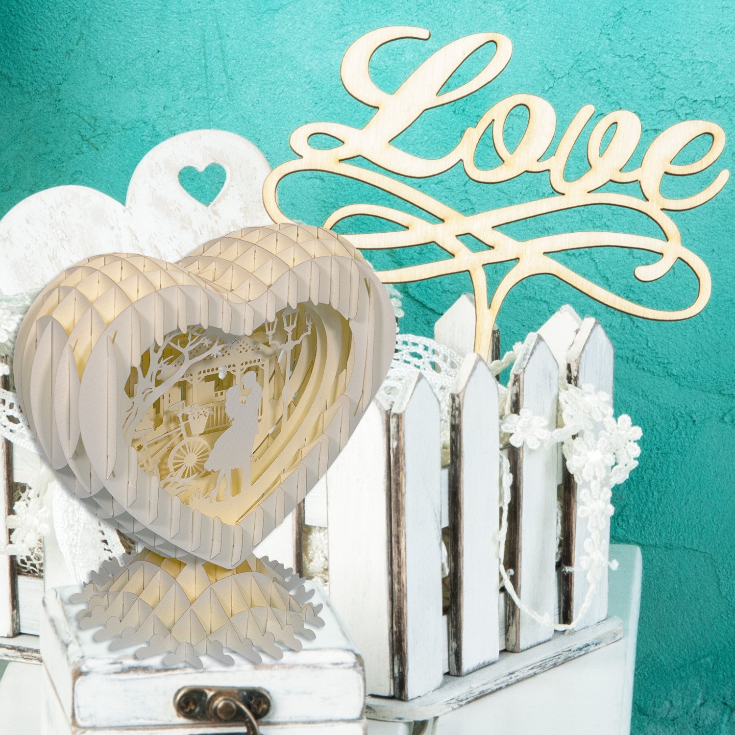 MagicPaper, Pop-Up Karte Herz, Liebe Geschenk ohne LED - Image 5