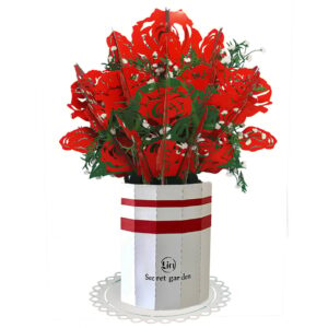 LIN Pop Up Blumen, 3D Karte, Handgemachter Blumenstrauß aus Papier, Rosenstrauß, N800