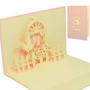 Pop Up Karte, 3D Karte, Storch, pink, N100