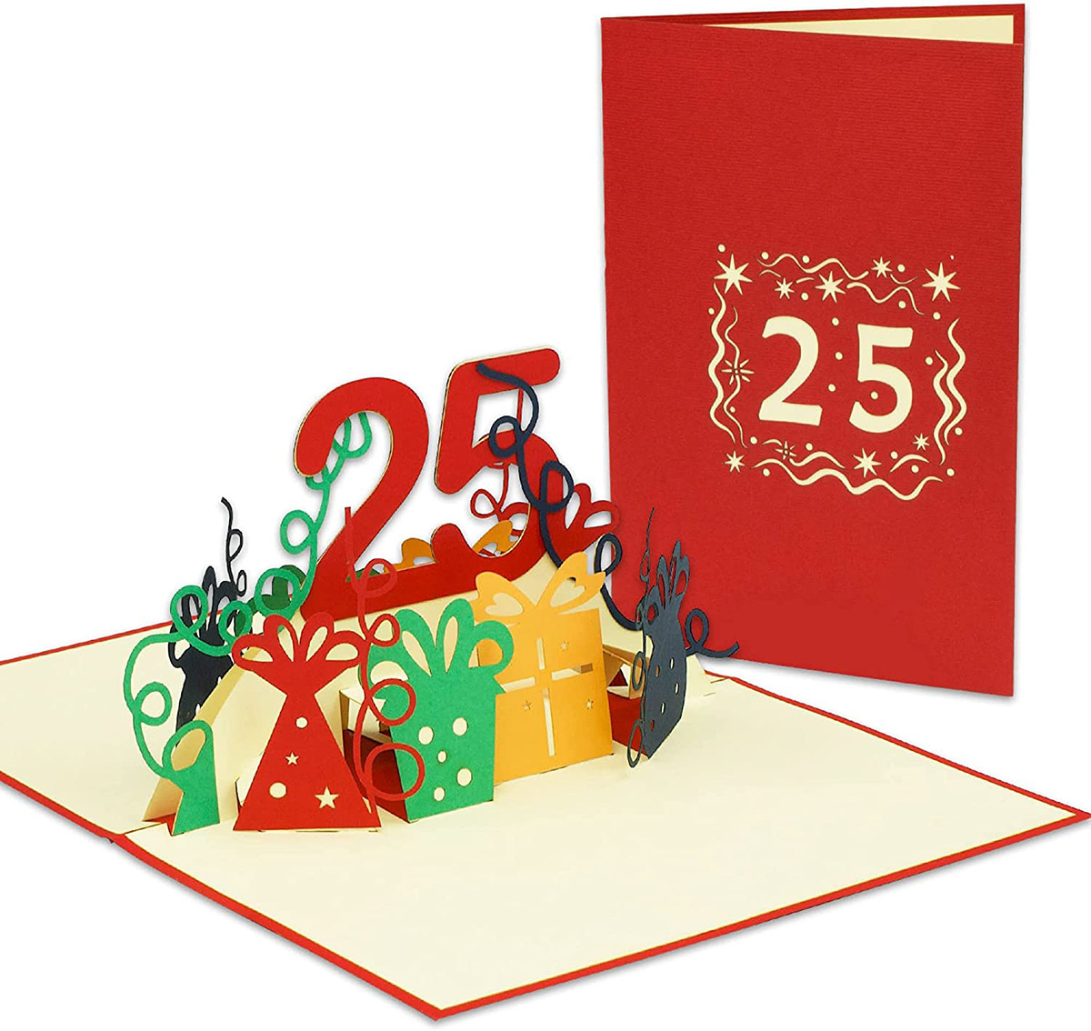 Pop Up Karte, 3D Karte, 25. Geburtstag, Jubiläum Zahl, rot, N286